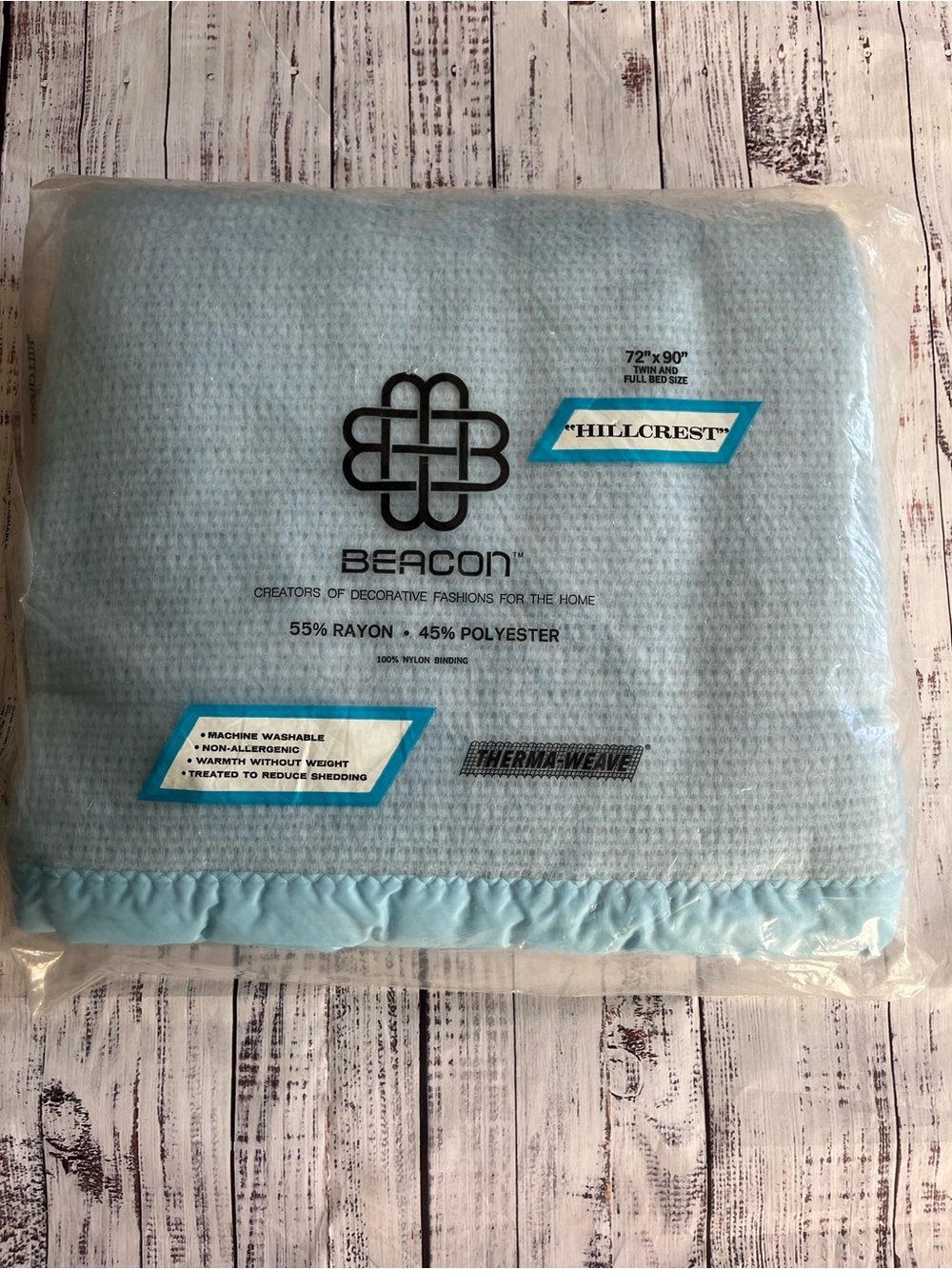 Vintage Beacon Blanket Satin Trim 72x90 Full Twin Therma-Weave Blue NOS USA